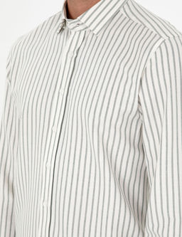 Haki _izgili Slim Fit Uzun Kollu G_mlek