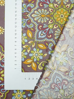 Сатин Мандала цветов цв.коричнево-лиловый, ш.2.5м, хлопок-100%, 115гр/м.кв - Купава фото 3