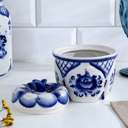 Солонка с крышкой «Тыква», 0.6 л, 11.5×12 см, фарфор гжель