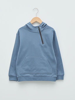 Kap??onlu Bask?l? Uzun Kollu Erkek ?ocuk Sweatshirt