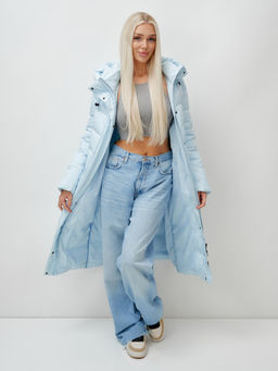 Пальто утепленное стеганное зимнее с капюшоном женское голубого цвета 9610Gl - Mtforce фото 15