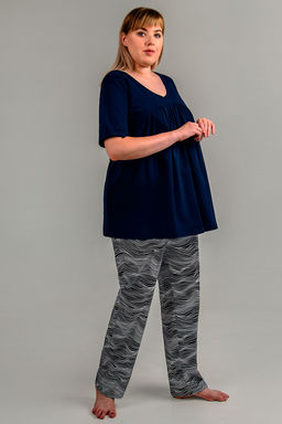 Арт. 9173 Пижама с брюками 50-60 (6 шт) Цвет:верх темно-синий, низ сине-белый - Калинка фото 3