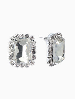 Серьги со стразами "Роскошь", прямоугольник, цвет белый в серебре