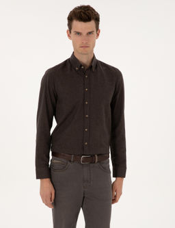 Kahverengi Flanel Dokulu Slim Fit Uzun Kollu G_mlek - Pierre cardin фото 3