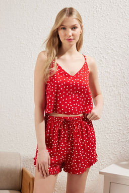 Trendyolmilla Beyaz Puantiyeli F?rf?r Detayl? Ip Ask?l? Viskon Sortlu Dokuma Pijama Tak?m? THMSS21PT0742 фото 27