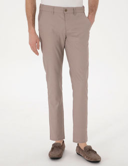 Koyu Bej Slim Fit Beli Lastikli Kanvas Pantolon