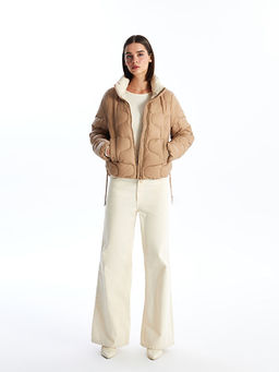 Dik Yaka Kendinden Desenli Kad?n ?i?me Mont