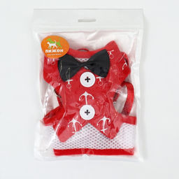 Комплект с мягкой шлейкой и бантиком Якорь, размер S, поводок 120 x 1,5 см, ОГ 23-42 см, красный - Пижон фото 10