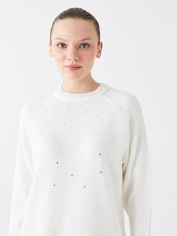 Bisiklet Yaka Bask?l? Uzun Kollu Kad?n Triko Tunik