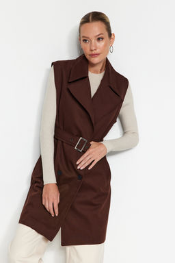 Kahverengi Oversize Kemerli Trenckot Yelek TWOAW24YE00084