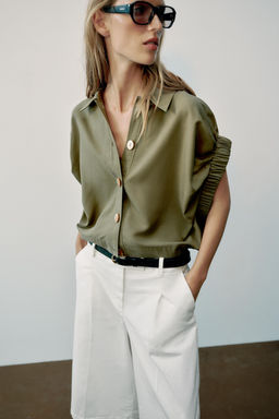 CAMISA MANGA DRAPEADA / Khaki claro - Zara фото 2
