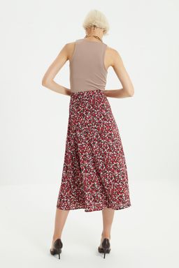 Cok Renkli Y?rtmac Detayl? Cicek Desenli Viskon Kumasl? Midi Dokuma Etek TWOSS20ET0230