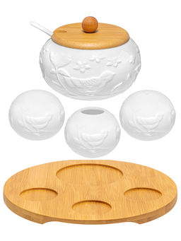 Набор 4 пр. 20,5*20,5*10 см "Птички на ветке"- Сахарница+Вазочка п/зубоч.,набор д/спец.2 пр.на бам.п