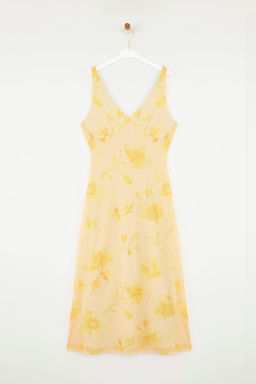 Trendyolmilla Kahverengi Fitted/Vucuda Oturan Puantiyeli Fiyonklu Maxi Tul Esnek Orme Elbise TWOSS25EL00361  фото 10