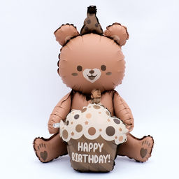 Воздушный шар фольгированный 23" «Мишка с тортом», фигура, матовый