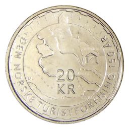 Монета 20 крон 2018 года Норвегия 150 лет норвежской треккинговой ассоциации
