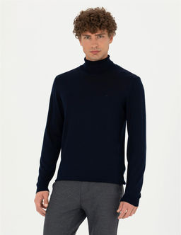 Lacivert Slim Fit Bal_k__ Yaka Y_n Kar___ml_ Basic Triko Kazak - Pierre cardin фото 3
