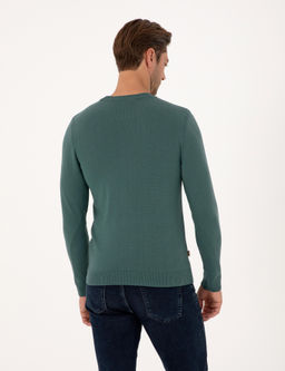 Ye_il Slim Fit Bisiklet Yaka Basic Triko Kazak