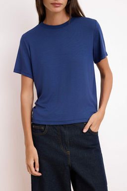 Lacivert Duz Regular/Normal Kal?p K?sa Kollu Yumusak Orme T-Shirt TWOSS26TS00159 - Trendyolmilla фото 3