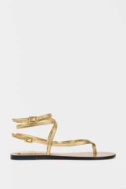 LEATHER STRAPPY SANDALS WITH METALLIC EFFECT - Zara фото 2