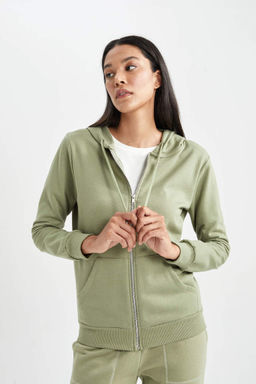 Базовая толстовка на молнии с капюшоном обычного кроя - Defacto фото 5