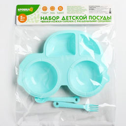 Тарелка детская с вилкой и ложкой, МИКС