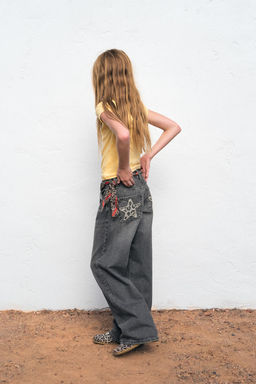 WIDE-LEG JEANS WITH ANIMAL PRINT STARS - Zara фото 6