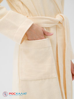 Махровый женский укороченный халат с капюшоном Кремовый МЗ-01 (131)