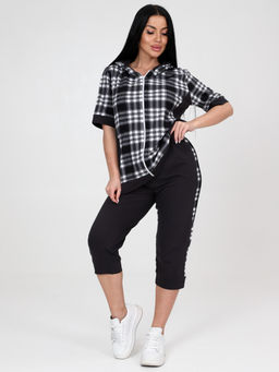 269 ДОМАШНИЙ КОСТЮМ (бриджи) (Графит/чёрно-белая клетка) - А-дина фото 3