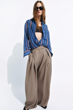 PANTAL?N WIDE LEG PLIEGUES ZW COLLECTION / Marr?n / Topo