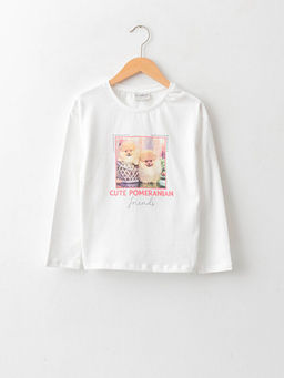 Bisiklet Yaka Bask?l? Uzun Kollu Pamuklu K?z ?ocuk Ti??rt