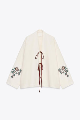100% LINEN EMBROIDERED KIMONO - Zara фото 6