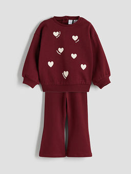 Bask?l? K?z ?ocuk Sweatshirt ve Tayt Pantolon 2li