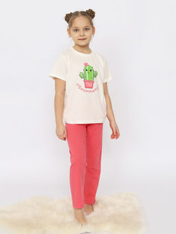 CRB wear/CSJG 50174-21 Пижама для девочки (футболка, брюки),экрю/Ex.Cherubino  фото 2