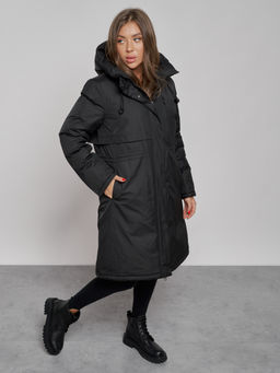 Пальто утепленное с капюшоном зимнее женское черного цвета 52333Ch - HULDLUCK фото 9