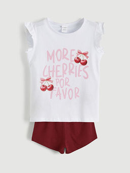 Bisiklet Yaka Bask?l? K?z ?ocuk Ti??rt ve ?ort