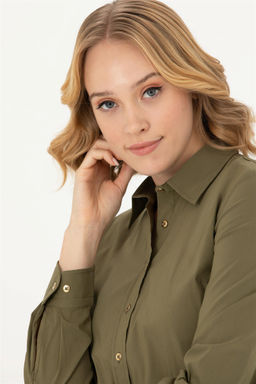 Женская базовая рубашка цвета хаки с длинным рукавом - U.s. polo assn фото 9