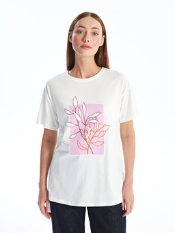 Bisiklet Yaka Bask?l? K?sa Kollu Kad?n Ti??rt