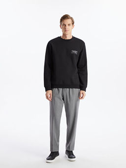 Bisiklet Yaka Uzun Kollu Bask?l? Erkek Sweatshirt