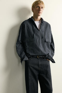 SOBRECAMISA RAYAS CAPUCHA  ALGOD?N - LINO / Azul - Zara фото 5