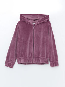 Kap??onlu Kadife K?z ?ocuk Fermuarl? Sweatshirt