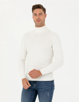 Ekru Slim Fit Bal_k__ Yaka Triko Kazak