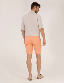 Turuncu Slim Fit Keten Kar___ml_ Beli Lastikli Bermuda _ort