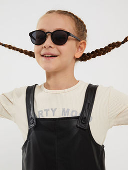 Bisiklet Yaka Bask?l? Uzun Kollu K?z ?ocuk Ti??rt ve Deri G?r?n?ml? Elbise - Waikiki фото 3