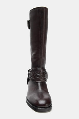 LEATHER FLAT EMBROIDERED BOOTS - Zara фото 4