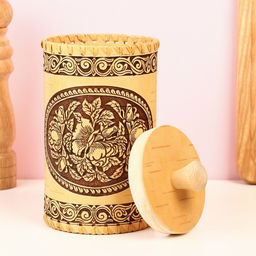 Туес «Пионы», 10.5×20 см, береста