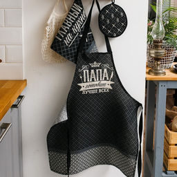 Фартук Доляна. Папа готовит лучше всех, черный, 60?70 см, 100% хлопок, рогожка 160 г/м?