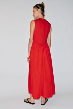 VESTIDO MIDI COMBINADO / Rojo