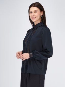 Блузка с кружевом OD-808-4 темно-синий - Tantino фото 3