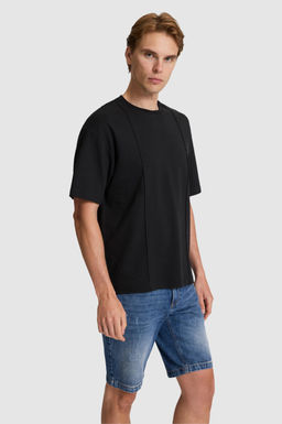 Erkek Siyah Comfort Fit Bisiklet Yaka Ti__rt
